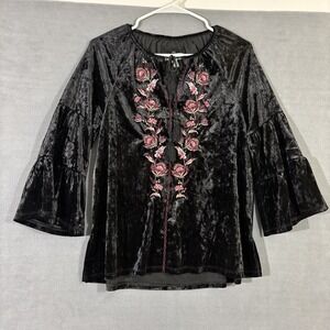 Cupio Velvet Embroidered Top Bell Sleeve Small Whimsygoth Dark Romantic